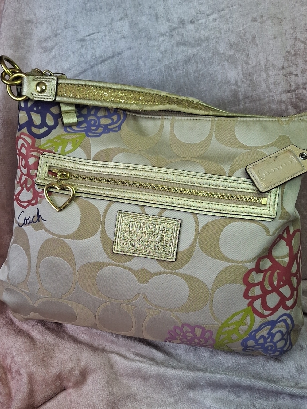 COACH POPPY Beige Signature Floral with Gold Accents BAG